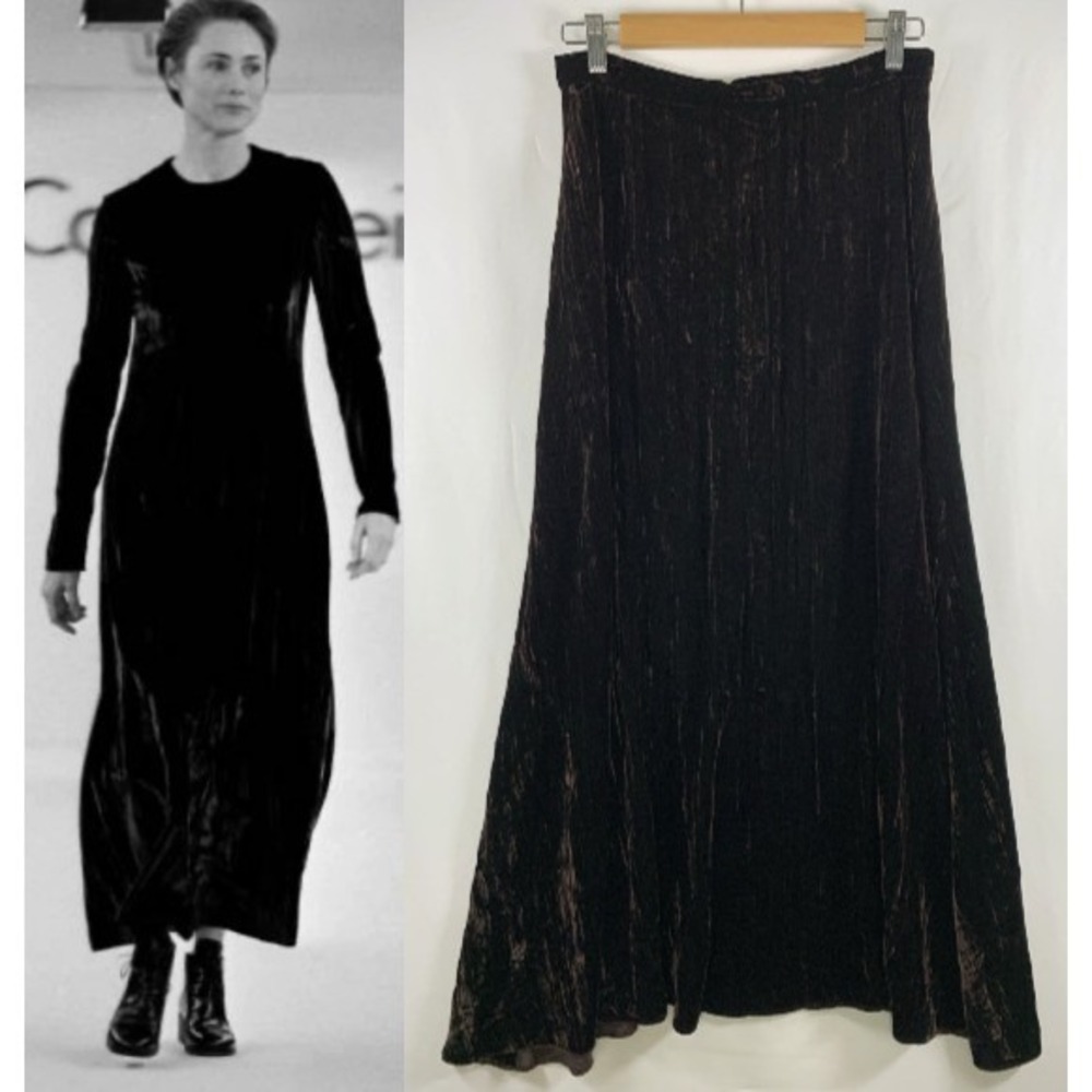 Calvin Klein Collection Fall 1993 Womens Crushed Velvet Maxi Skirt Size 10 Brown